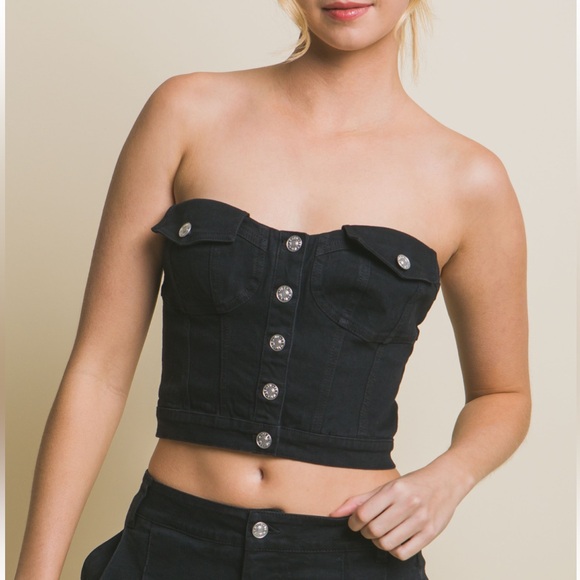 19 Denim Strapless Button Vest Top - Picture 2 of 5